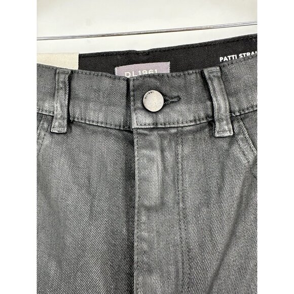 DL1961 Patti Ankle High Rise Straight Leg Jeans Black Coated 25 NWT - Picture 3 of 10